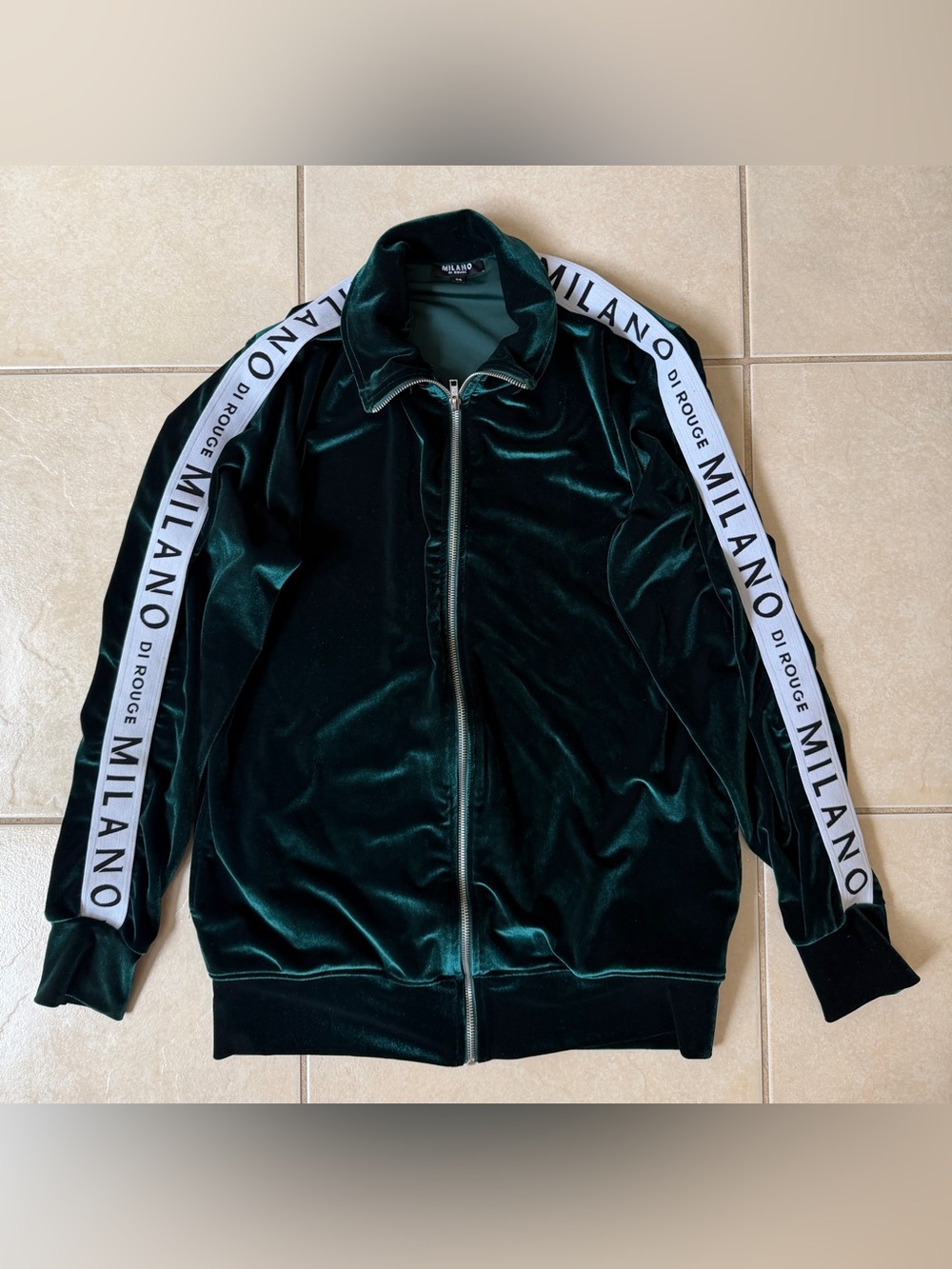 Milano Di Rouge Green Velour Tracksuit Jacket Full Zip Top Size M Unisex